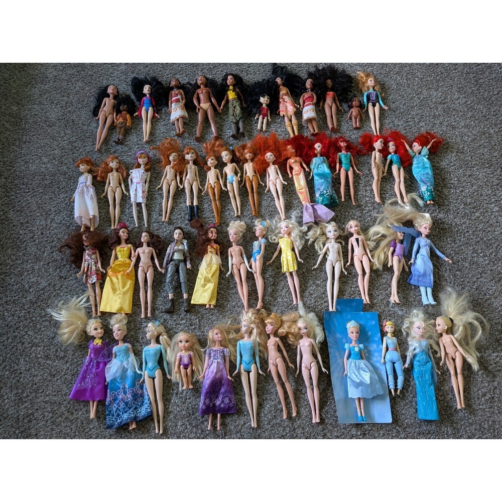 Disney Dolls Princesses Mattel Hasbro Ariel, Moana, Cinderella, Anna (Lot Of 50)